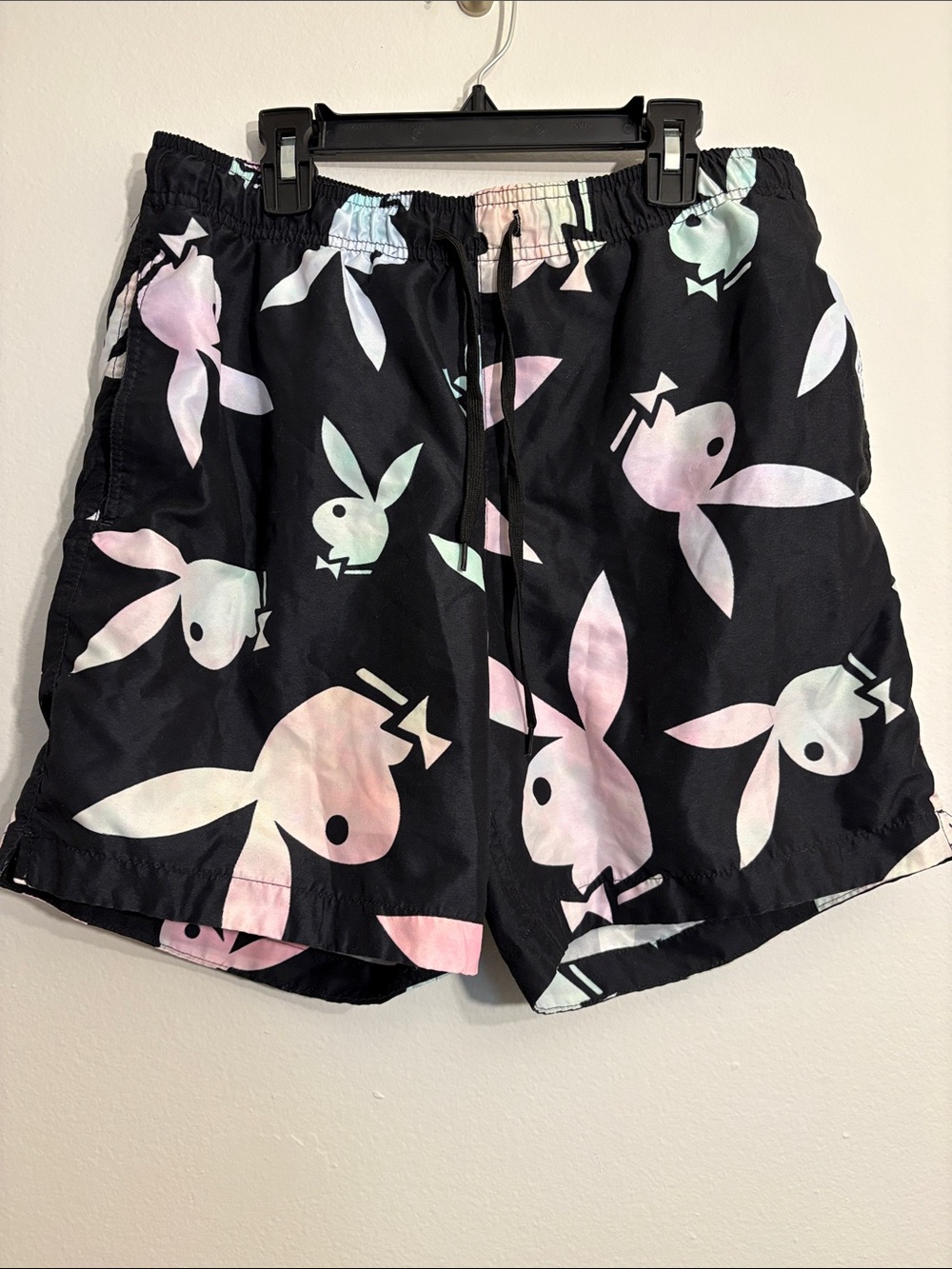 PLAYBOY by PacSun black Swim Shorts with Pastel Bunny Print